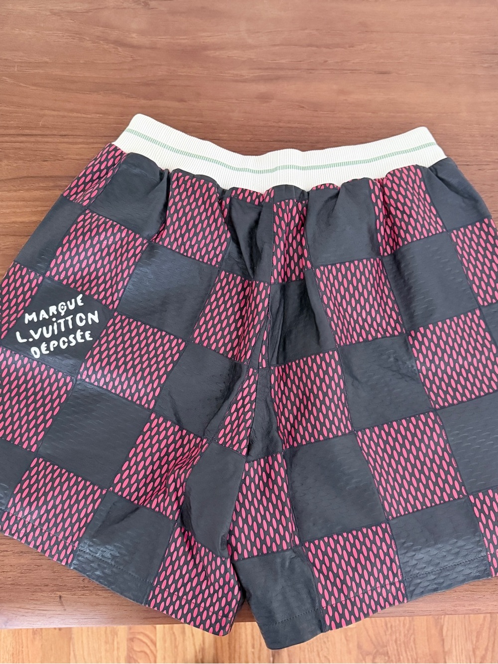 Louis Vuitton Men's Checkerboard Athletic Shorts in Burgundy and Black
